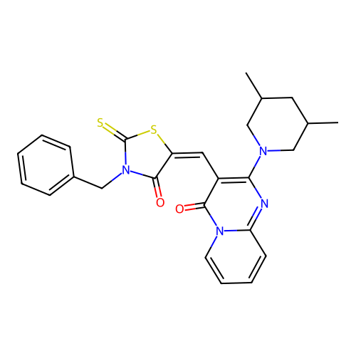 (5E)-3-benzyl-5-[[2-(3,5-dimethylpiperidin-1-yl)-4-oxopyrido[1,2-a]pyrimidin-3-yl]methylidene]-2-sulfanylidene-1,3-thiazolidin-4-one structure