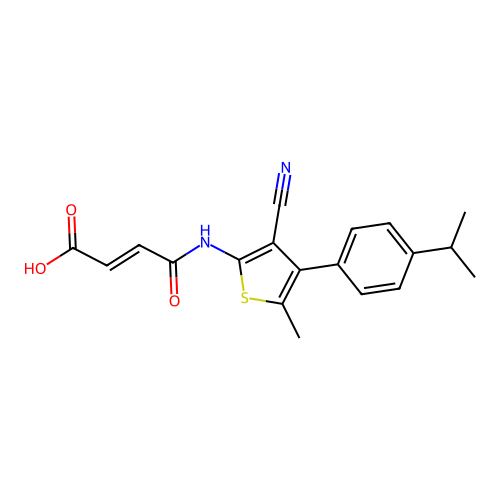 (E)-4-((3-cyano-4-(4-isopropylphenyl)-5-methylthiophen-2-yl)amino)-4-oxobut-2-enoic acid structure