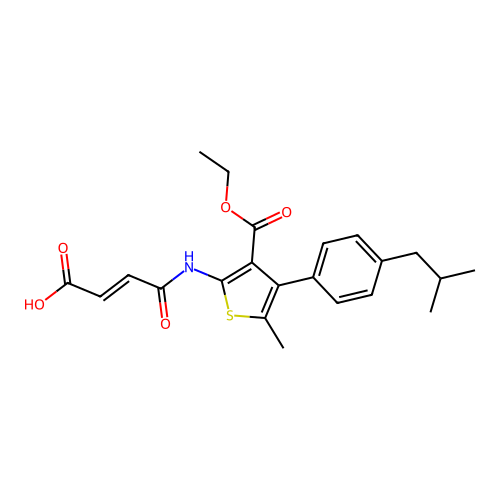 3-thiophenecarboxylic acid, 2-[[(2E)-3-carboxy-1-oxo-2-propenyl]amino]-5-methyl-4-[4-(2-methylpropyl)phenyl]-, 3-ethyl ester structure