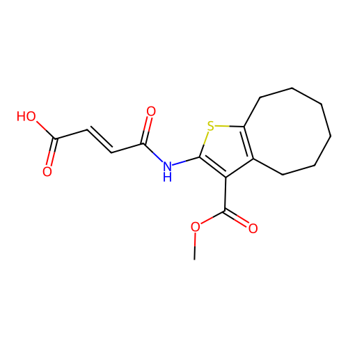 (E)-4-[(3-methoxycarbonyl-4,5,6,7,8,9-hexahydrocycloocta[b]thiophen-2-yl)amino]-4-oxobut-2-enoic acid structure