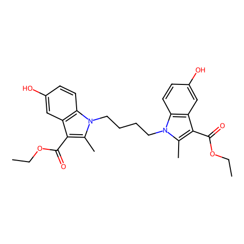 diethyl 1,1'-butane-1,4-diylbis(5-hydroxy-2-methyl-1H-indole-3-carboxylate) structure