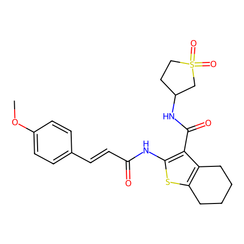 N-(1,1-dioxidotetrahydrothiophen-3-yl)-2-{[(2E)-3-(4-methoxyphenyl)prop-2-enoyl]amino}-4,5,6,7-tetrahydro-1-benzothiophene-3-carboxamide structure