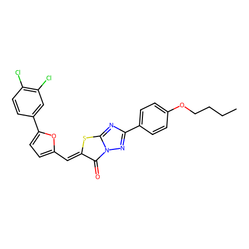 (Z)-2-(4-butoxyphenyl)-5-((5-(3,4-dichlorophenyl)furan-2-yl)methylene)thiazolo[3,2-b][1,2,4]triazol-6(5H)-one structure