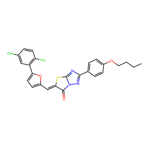(5Z)-2-(4-butoxyphenyl)-5-[[5-(2,5-dichlorophenyl)furan-2-yl]methylidene]-[1,3]thiazolo[3,2-b][1,2,4]triazol-6-one structure