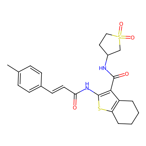 N-(1,1-dioxidotetrahydrothiophen-3-yl)-2-{[(2E)-3-(4-methylphenyl)prop-2-enoyl]amino}-4,5,6,7-tetrahydro-1-benzothiophene-3-carboxamide structure