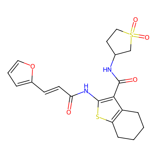 N-(1,1-dioxidotetrahydrothiophen-3-yl)-2-{[(2E)-3-(furan-2-yl)prop-2-enoyl]amino}-4,5,6,7-tetrahydro-1-benzothiophene-3-carboxamide structure