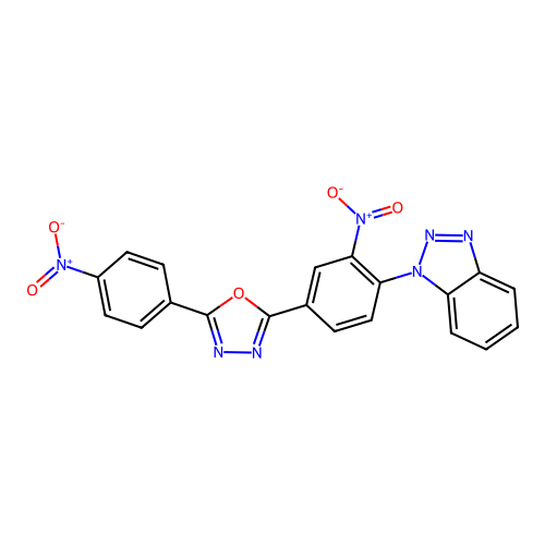 1-{2-nitro-4-[5-(4-nitrophenyl)-1,3,4-oxadiazol-2-yl]phenyl}-1H-benzotriazole structure
