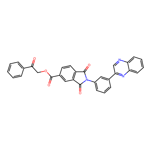 Phenacyl 1,3-dioxo-2-(3-quinoxalin-2-ylphenyl)isoindole-5-carboxylate structure