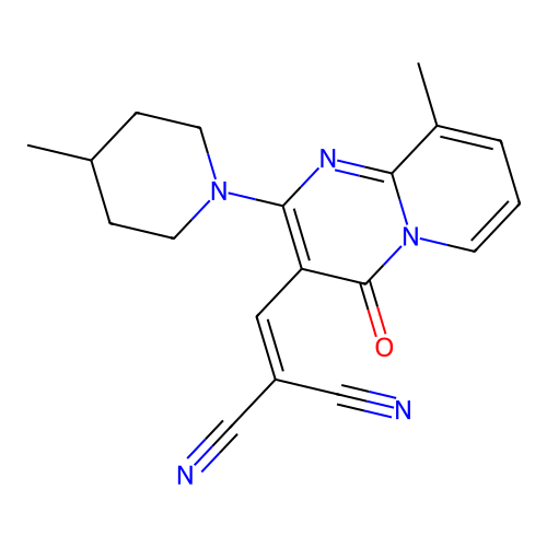 {[9-methyl-2-(4-methylpiperidin-1-yl)-4-oxo-4H-pyrido[1,2-a]pyrimidin-3-yl]methylidene}propanedinitrile structure