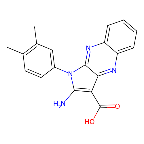 2-amino-1-(3,4-dimethylphenyl)-1H-pyrrolo[2,3-b]quinoxaline-3-carboxylic acid structure