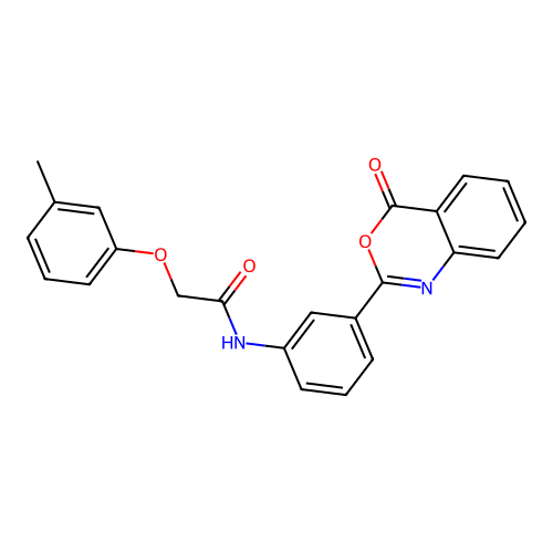 2-(3-methylphenoxy)-N-[3-(4-oxo-4H-3,1-benzoxazin-2-yl)phenyl]acetamide structure