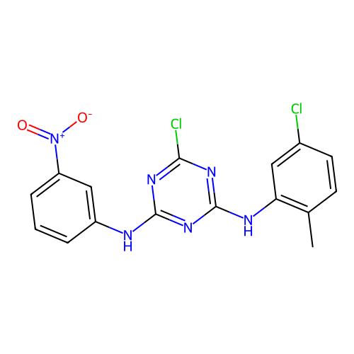6-chloro-N-(5-chloro-2-methylphenyl)-N'-(3-nitrophenyl)-1,3,5-triazine-2,4-diamine structure