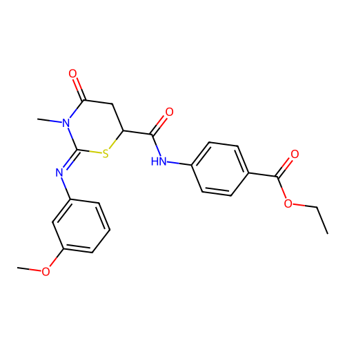 Ethyl 4-[[2-(3-methoxyphenyl)imino-3-methyl-4-oxo-1,3-thiazinane-6-carbonyl]amino]benzoate structure