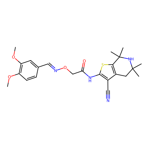 (E)-N-(3-cyano-5,5,7,7-tetramethyl-4,5,6,7-tetrahydrothieno[2,3-c]pyridin-2-yl)-2-(((3,4-dimethoxybenzylidene)amino)oxy)acetamide structure