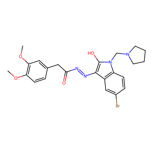 N-[[5-bromo-2-oxo-1-(pyrrolidin-1-ylmethyl)indol-3-ylidene]amino]-2-(3,4-dimethoxyphenyl)acetamide structure