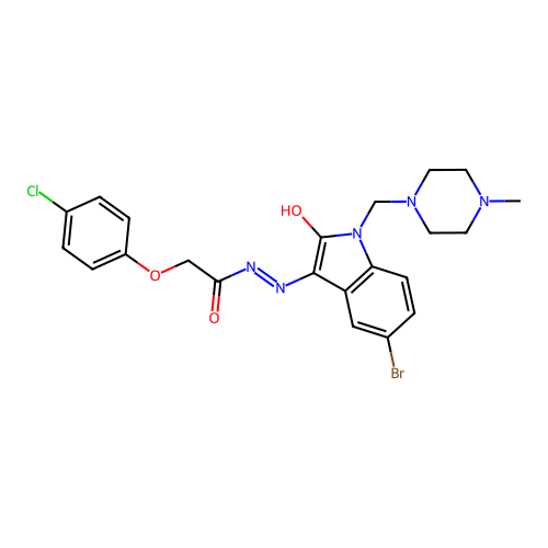 (Z)-N'-(5-bromo-1-((4-methylpiperazin-1-yl)methyl)-2-oxoindolin-3-ylidene)-2-(4-chlorophenoxy)acetohydrazide structure