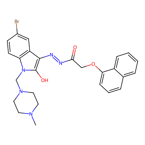 (E)-N'-(5-bromo-1-((4-methylpiperazin-1-yl)methyl)-2-oxoindolin-3-ylidene)-2-(naphthalen-1-yloxy)acetohydrazide structure
