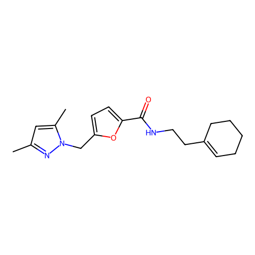 N-[2-(cyclohexen-1-yl)ethyl]-5-[(3,5-dimethylpyrazol-1-yl)methyl]furan-2-carboxamide structure
