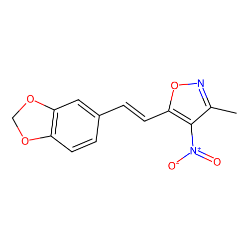 5-[(E)-2-(1,3-benzodioxol-5-yl)ethenyl]-3-methyl-4-nitro-1,2-oxazole structure
