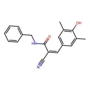 N-benzyl-2-cyano-3-(4-hydroxy-3,5-dimethylphenyl)prop-2-enamide structure