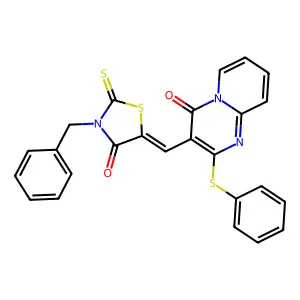 3-[(Z)-(3-benzyl-4-oxo-2-thioxo-1,3-thiazolidin-5-ylidene)methyl]-2-(phenylsulfanyl)-4H-pyrido[1,2-a]pyrimidin-4-one structure