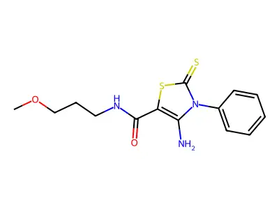 4-amino-N-(3-methoxypropyl)-3-phenyl-2-thioxo-2,3-dihydro-1,3-thiazole-5-carboxamide structure