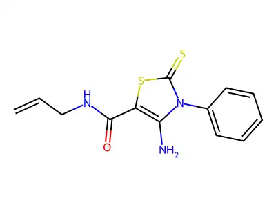 4-amino-3-phenyl-N-(prop-2-en-1-yl)-2-sulfanylidene-2,3-dihydro-1,3-thiazole-5-carboxamide structure