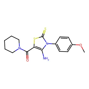 4-Amino-3-(4-methoxyphenyl)-5-(1-piperidinylcarbonyl)-1,3-thiazole-2(3H)-thione structure