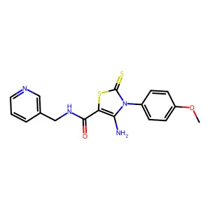4-amino-3-(4-methoxyphenyl)-N-(pyridin-3-ylmethyl)-2-sulfanylidene-1,3-thiazole-5-carboxamide structure
