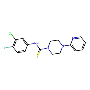 N-(3-chloro-4-fluorophenyl)-4-(2-pyridinyl)-1-piperazinecarbothioamide structure