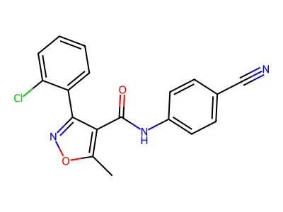 3-(2-chlorophenyl)-N-(4-cyanophenyl)-5-methyl-1,2-oxazole-4-carboxamide structure