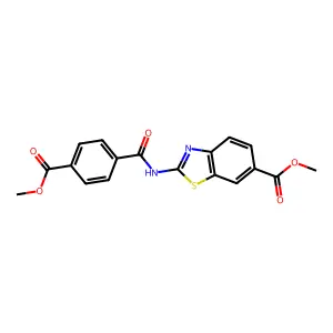 Methyl 2-(4-(methoxycarbonyl)benzamido)benzo[d]thiazole-6-carboxylate structure