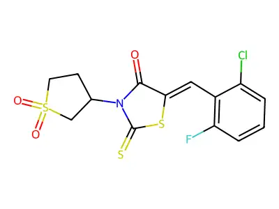 (5Z)-5-(2-chloro-6-fluorobenzylidene)-3-(1,1-dioxidotetrahydrothiophen-3-yl)-2-thioxo-1,3-thiazolidin-4-one structure