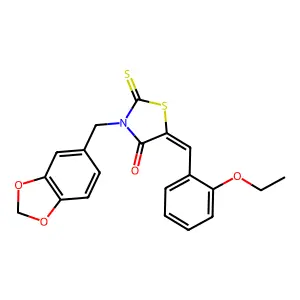 (5Z)-3-(1,3-benzodioxol-5-ylmethyl)-5-[(2-ethoxyphenyl)methylidene]-2-sulfanylidene-1,3-thiazolidin-4-one structure