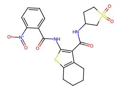 N-(1,1-dioxothiolan-3-yl)-2-[(2-nitrobenzoyl)amino]-4,5,6,7-tetrahydro-1-benzothiophene-3-carboxamide structure