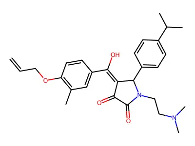 1-(2-dimethylaminoethyl)-4-[hydroxy-(3-methyl-4-prop-2-enoxyphenyl)methylidene]-5-(4-propan-2-ylphenyl)pyrrolidine-2,3-dione structure
