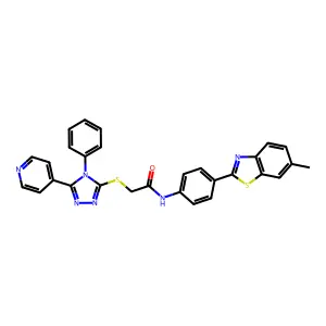 N-[4-(6-methyl-1,3-benzothiazol-2-yl)phenyl]-2-{[4-phenyl-5-(pyridin-4-yl)-4H-1,2,4-triazol-3-yl]sulfanyl}acetamide structure