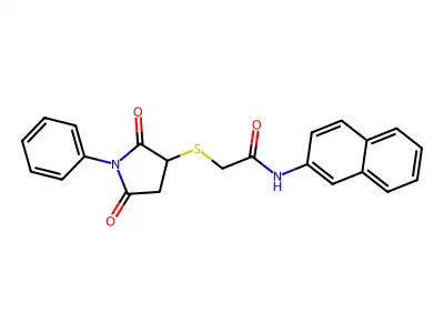 2-(2,5-dioxo-1-phenylpyrrolidin-3-yl)sulfanyl-N-naphthalen-2-ylacetamide structure