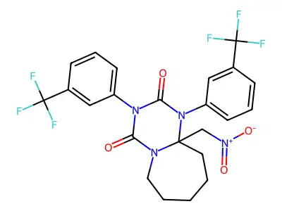 10a-(nitromethyl)-1,3-bis[3-(trifluoromethyl)phenyl]-7,8,9,10-tetrahydro-6H-[1,3,5]triazino[1,2-a]azepine-2,4-dione structure