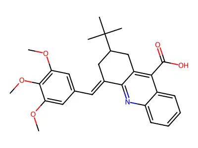 2-tert-butyl-4-[(3,4,5-trimethoxyphenyl)methylidene]-2,3-dihydro-1H-acridine-9-carboxylic Acid structure
