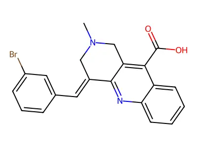 4-[(3-bromophenyl)methylidene]-2-methyl-1H,2H,3H,4H-benzo[b]1,6-naphthyridine-10-carboxylic acid structure