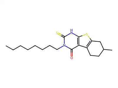 11-Methyl-4-octyl-5-sulfanyl-8-thia-4,6-diazatricyclo[7.4.0.0,2,7]trideca-1(9),2(7),5-trien-3-one structure