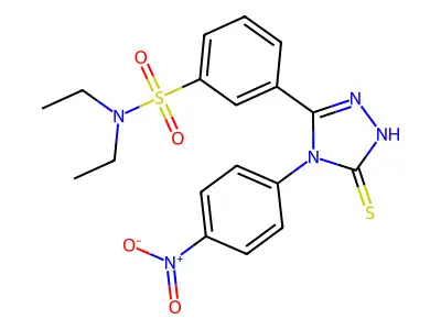 N,N-diethyl-3-[4-(4-nitrophenyl)-5-sulfanyl-4H-1,2,4-triazol-3-yl]benzene-1-sulfonamide structure