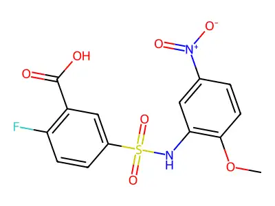 2-Fluoro-5-[(2-methoxy-5-nitrophenyl)sulfamoyl]benzoic acid structure