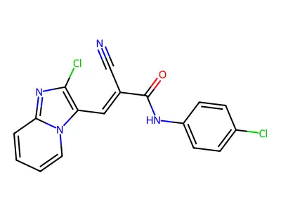 3-{2-chloroimidazo[1,2-a]pyridin-3-yl}-N-(4-chlorophenyl)-2-cyanoprop-2-enamide structure