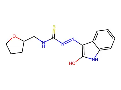 3-[(2-oxo-2,3-dihydro-1H-indol-3-ylidene)amino]-1-(oxolan-2-ylmethyl)thiourea structure