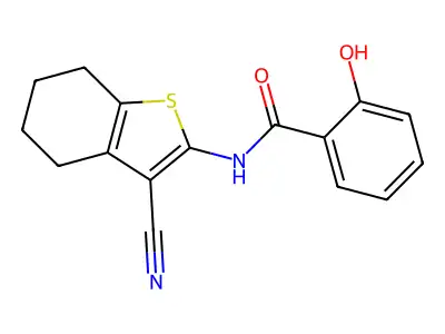 N-(3-cyano-4,5,6,7-tetrahydro-1-benzothiophen-2-yl)-2-hydroxybenzamide structure