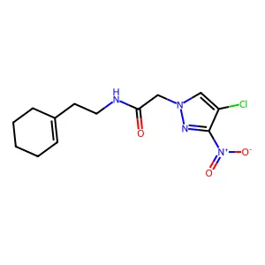 2-(4-chloro-3-nitropyrazol-1-yl)-N-[2-(cyclohexen-1-yl)ethyl]acetamide structure