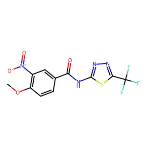 4-methoxy-3-nitro-N-[5-(trifluoromethyl)-1,3,4-thiadiazol-2-yl]benzamide structure