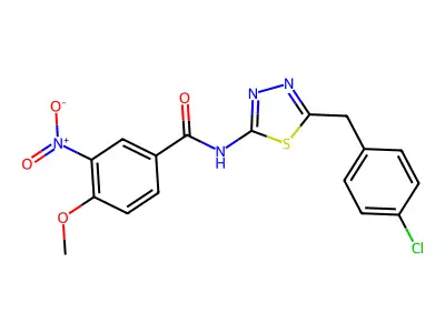 N-[5-(4-chlorobenzyl)-1,3,4-thiadiazol-2-yl]-4-methoxy-3-nitrobenzamide structure